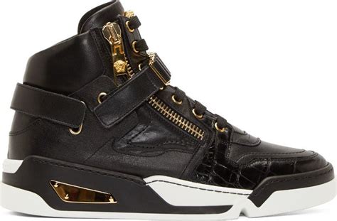 versace black trainers|Versace zipped high top sneakers.